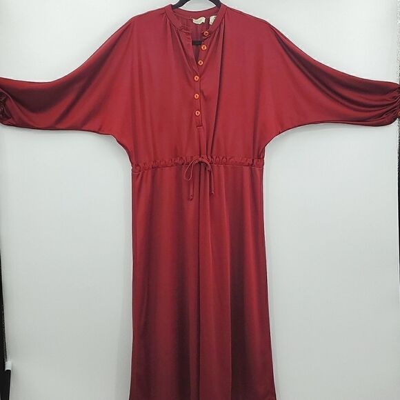 Chipper 70s 80s Long Sleeve Dress Button up Front and Drawstring Waist Vintage - Picture 3 of 16